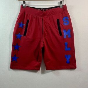 Smiley World Men's Red Drawstring Stretch Gym Shorts "Express Yourself" Size M